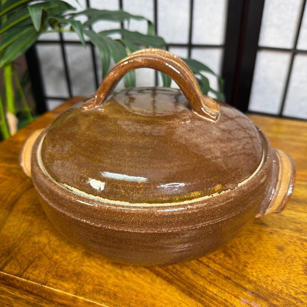 Vintage Stoneware Casserole Dish with Lid and Handles Studio Pottery